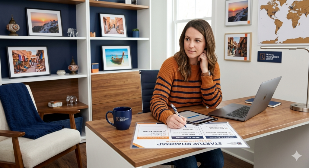 Independent travel advisor working on the framework of her travel planning business with Travel Resources Group
